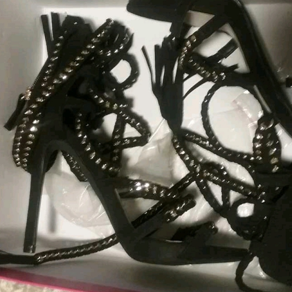 Black strappy heels